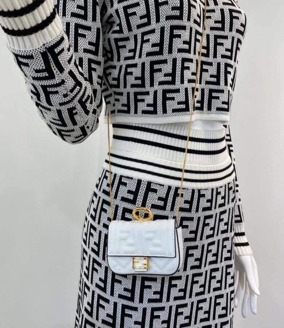 Fendi 7AR844 Nano Baguette Charm White Nappa Leather