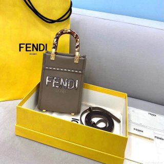 Fendi 8BS051 MINI SUNSHINE SHOPPER Gray leather and elaphe mini-bag