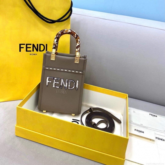 Fendi 8BS051 MINI SUNSHINE SHOPPER Gray leather and elaphe mini-bag