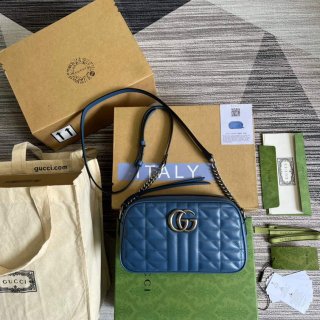 Gucci 447632 GG Marmont Matelassé Shoulder Bag Blue