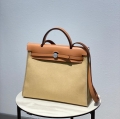 Hermes H082835CKAC Herbag Zip 31 Bag in Black Hunter Leather and Canvas H60035