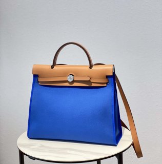 Hermes H082835CKAC Herbag Zip 31 Bag in Black Hunter Leather and Canvas H60040