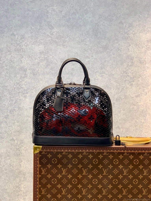 LV M20355 Louis Vuitton Alma PM Handbag Patent Calfskin Black