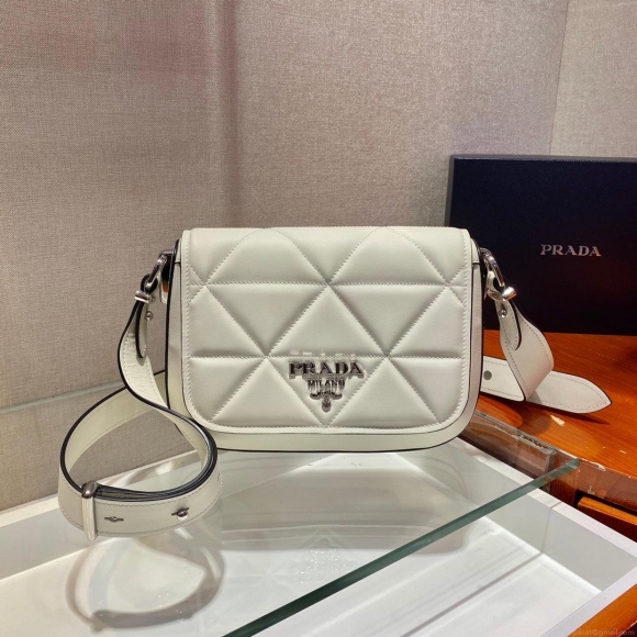 Prada 1BD283 Women’s Spectrum Leather Shoulder Crossbody Bag White