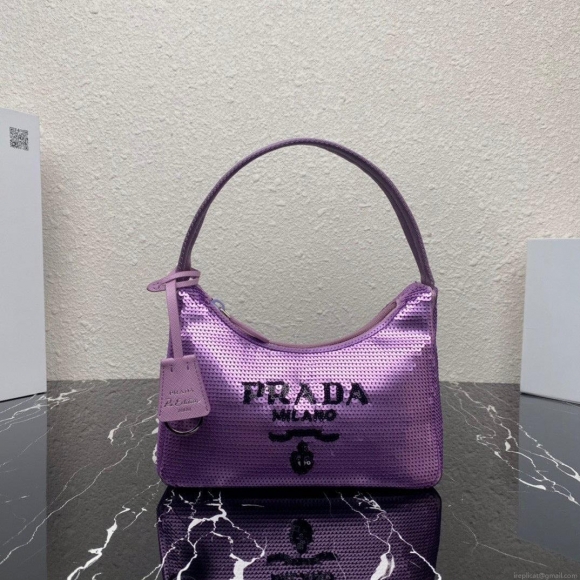 Prada 1NE515 Re-Edition 2000 sequined Re-Nylon mini-bag Purple