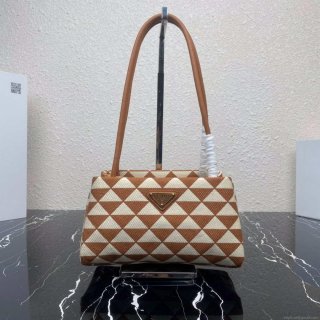 Prada 1BA368 From The Runway Small embroidered fabric Prada Symbole bag Beige and Orange