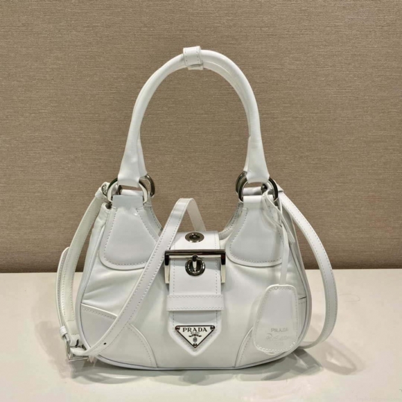 Prada 1BA368 Moon padded patent leather bag White