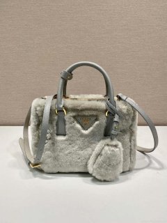 Prada 1BA906 Galleria Triangle Logo Mini Bag Gray Ladies Sheepskin