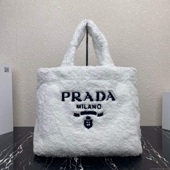 Prada 1BG130 Shearling Tote Shoulder bag White