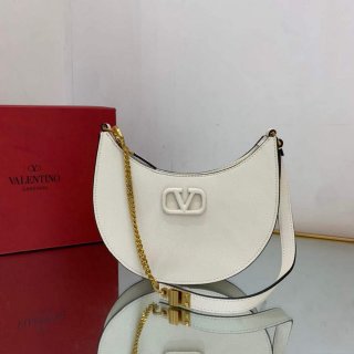 Valentino 1W2P0W19RQR Mini Vlogo Signature Grainy Calfskin Hobo Bag Light Ivory