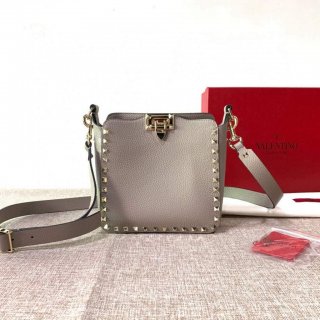 Valentino 2B0C17V Mini Rockstud Grainy Calfskin Hobo Bag 50029 Gray