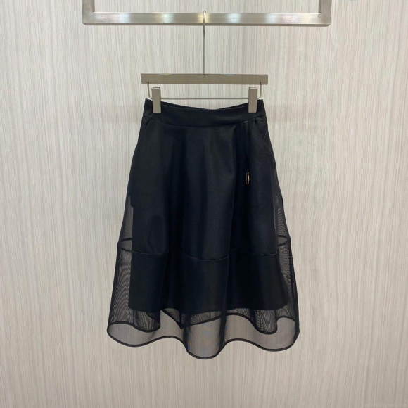 Dior 221J37 Flared Skirt in Black Tulle Tech