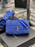 YSL 515821 Jamie Leather-Trimmed Raffia Shoulder Bag Blue