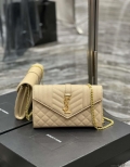 YSL 620280 Envelope Chain Wallet In Mix Matelassé Grain De Poudre Embossed Leather Apricot