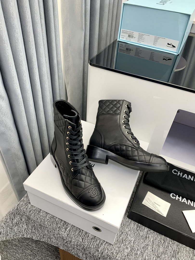 Chanel Women’s Shoes G39162 Y55902 94305 Ankle Boots Lace-Ups 189735