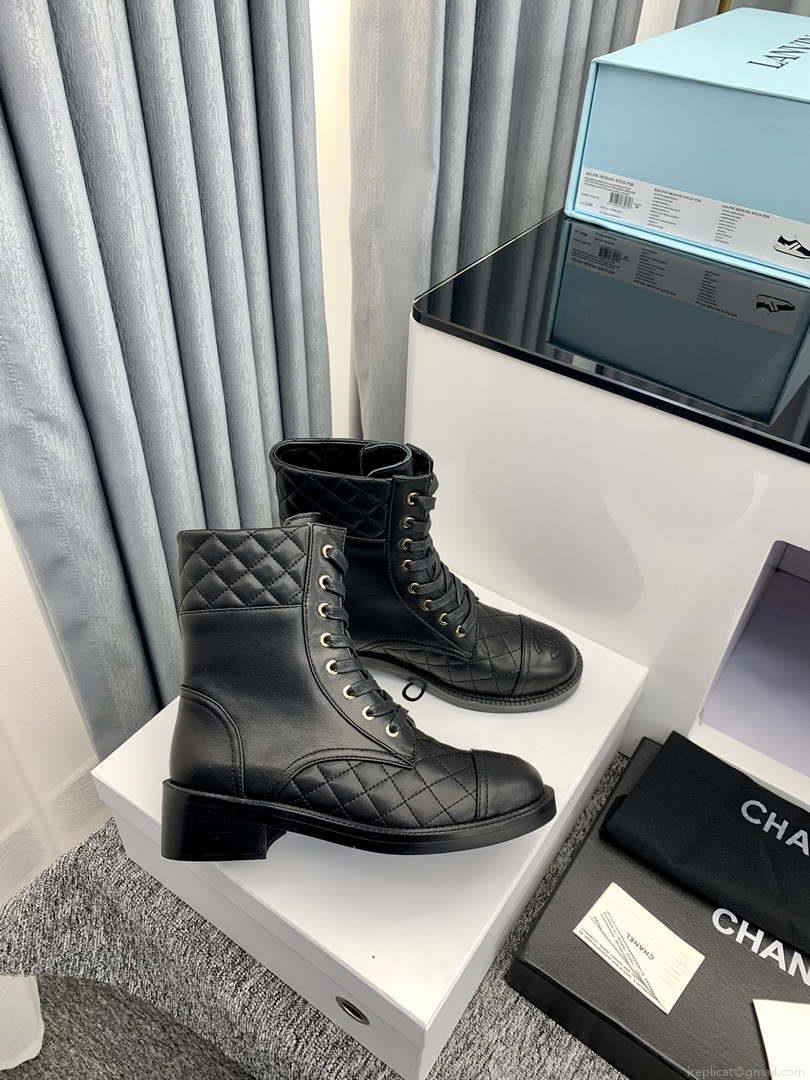 Chanel Women’s Shoes G39162 Y55902 94305 Ankle Boots Lace-Ups 189735