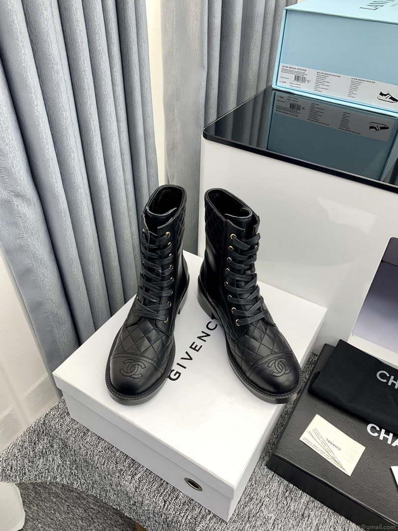 Chanel Women’s Shoes G39162 Y55902 94305 Ankle Boots Lace-Ups 189735