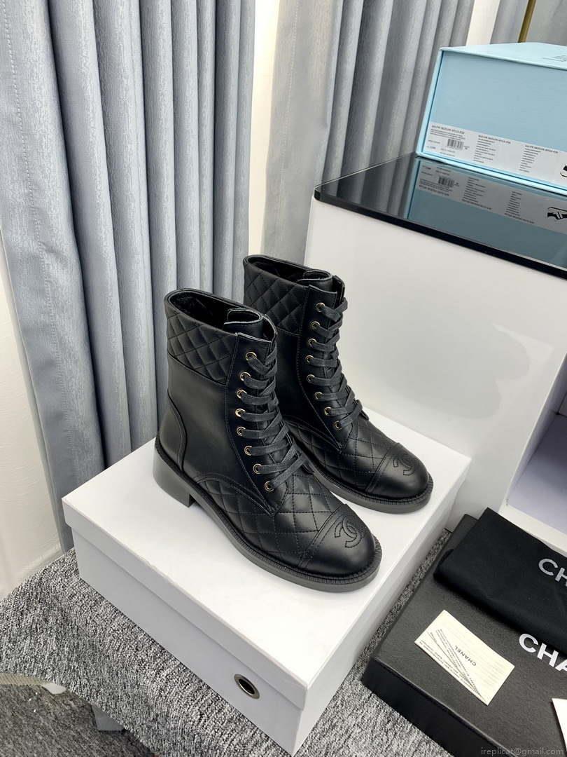 Chanel Women’s Shoes G39162 Y55902 94305 Ankle Boots Lace-Ups 189735