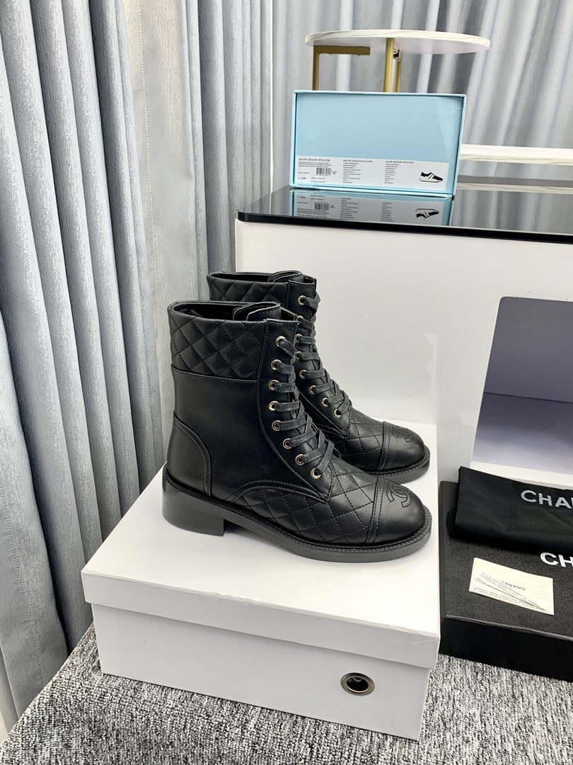 Chanel Women’s Shoes G39162 Y55902 94305 Ankle Boots Lace-Ups 189735