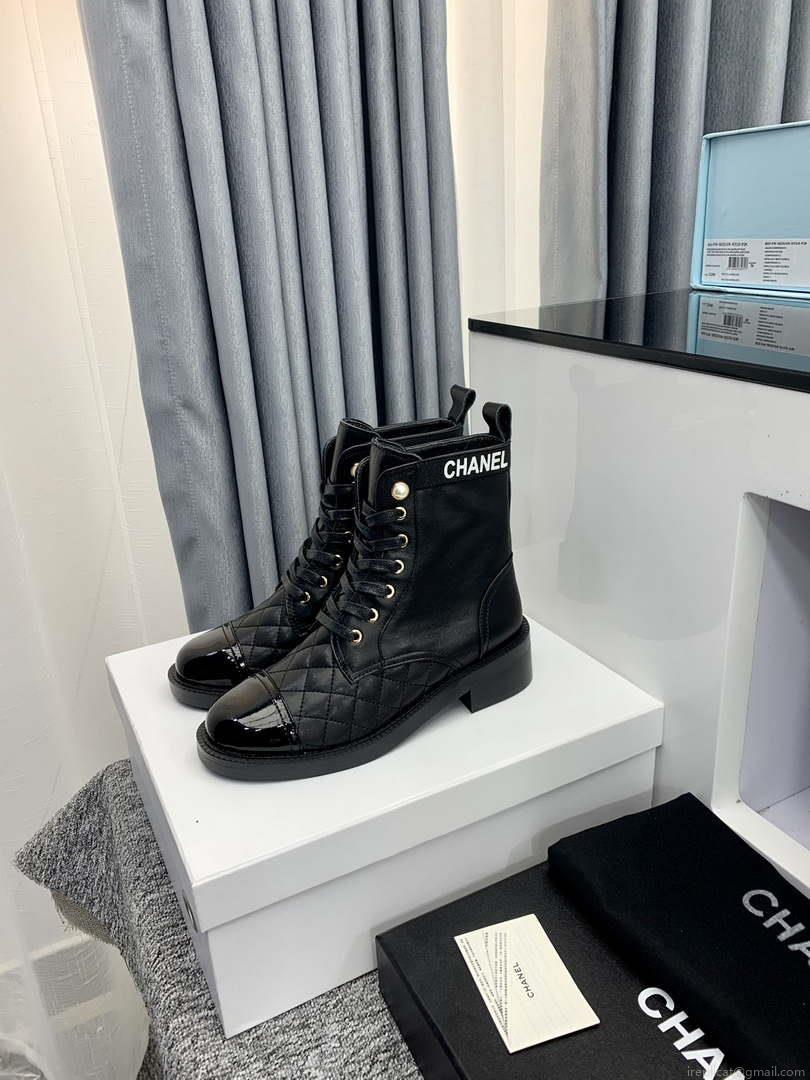 Chanel Women’s Shoes G39162 Y55902 94305 Ankle Boots Lace-Ups 189734