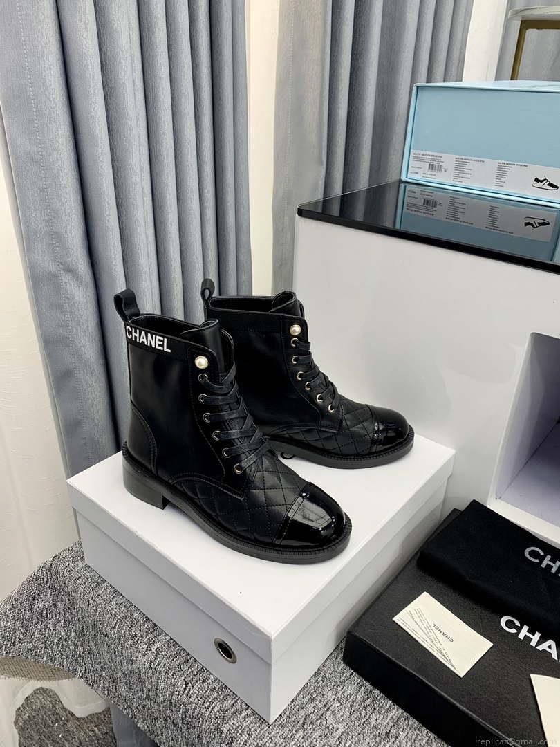 Chanel Women’s Shoes G39162 Y55902 94305 Ankle Boots Lace-Ups 189734