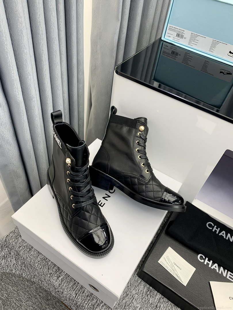 Chanel Women’s Shoes G39162 Y55902 94305 Ankle Boots Lace-Ups 189734