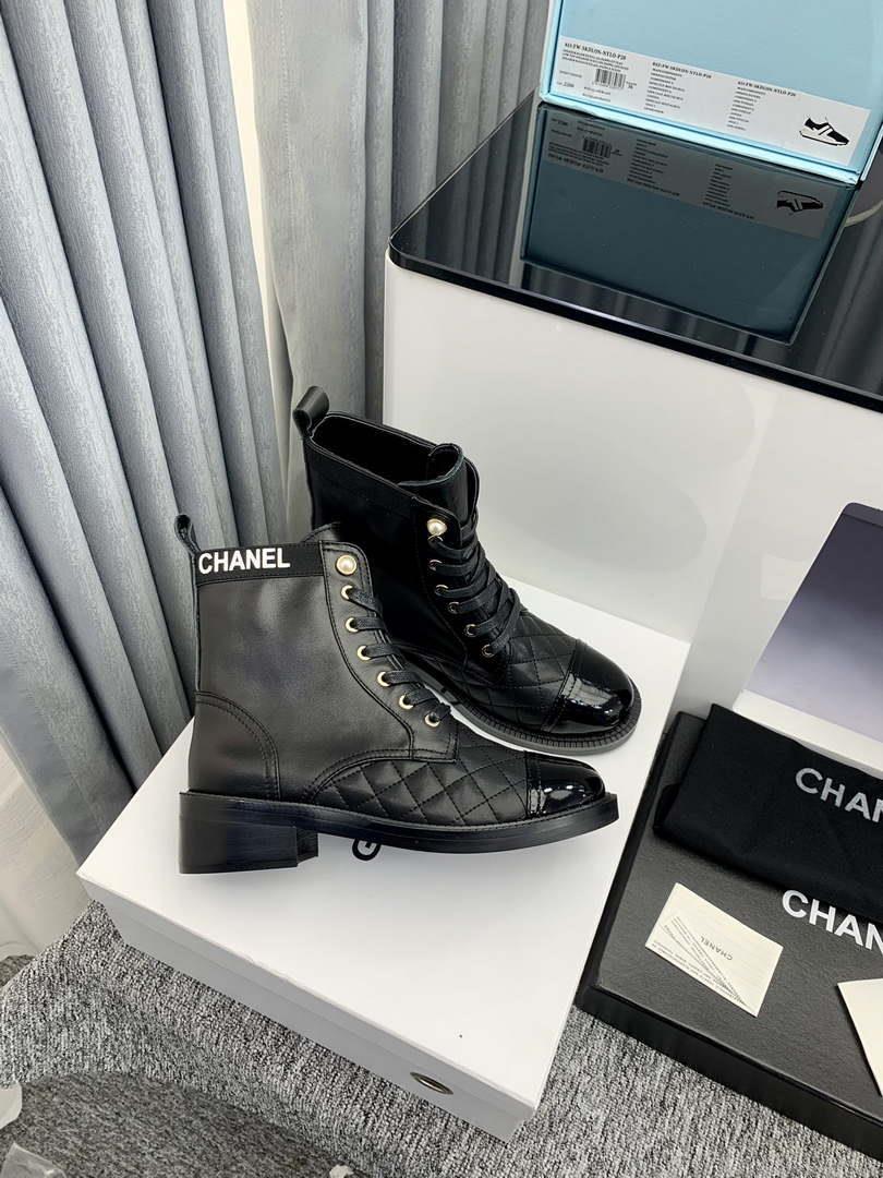 Chanel Women’s Shoes G39162 Y55902 94305 Ankle Boots Lace-Ups 189734