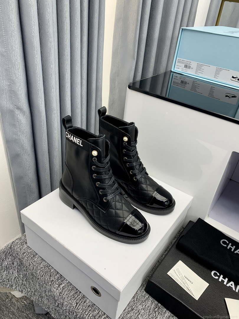 Chanel Women’s Shoes G39162 Y55902 94305 Ankle Boots Lace-Ups 189734