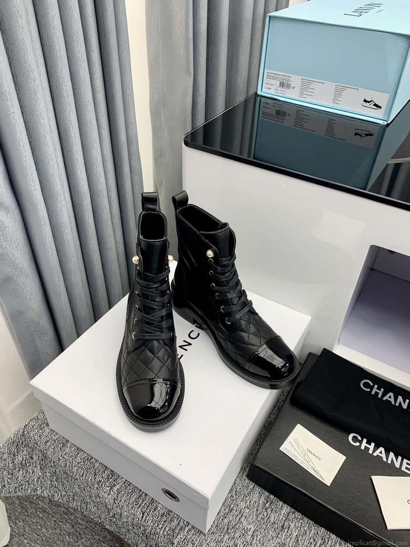 Chanel Women’s Shoes G39162 Y55902 94305 Ankle Boots Lace-Ups 189734