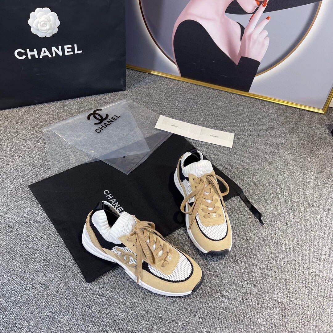 Chanel Men Women’s Sneaker Shoes G38750 Tan and White Calfskin