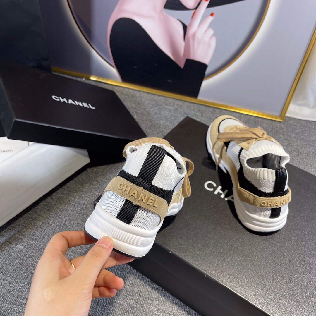Chanel Men Women’s Sneaker Shoes G38750 Tan and White Calfskin
