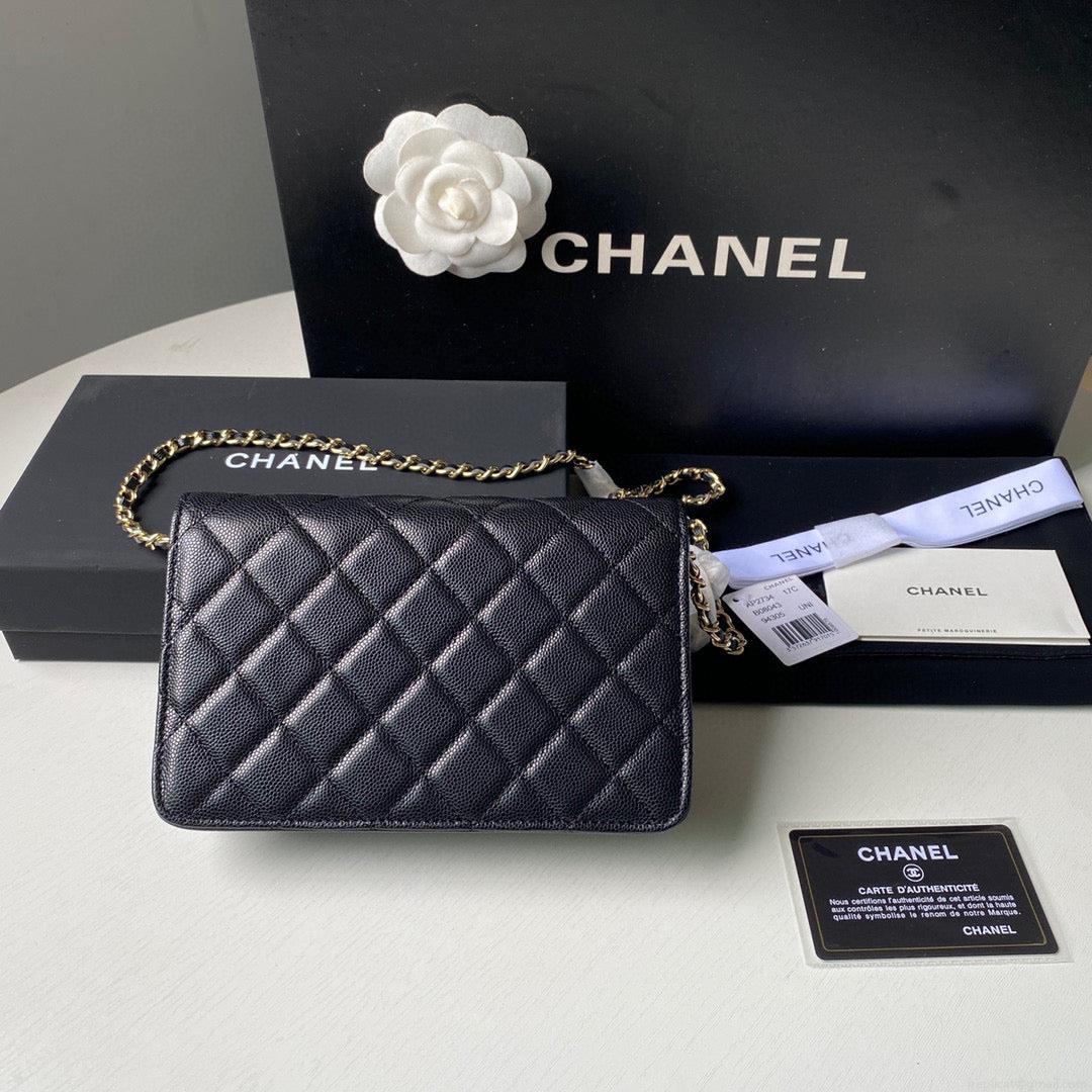 Chanel Classic Wallet on Chain Grained Shiny AP2734 black