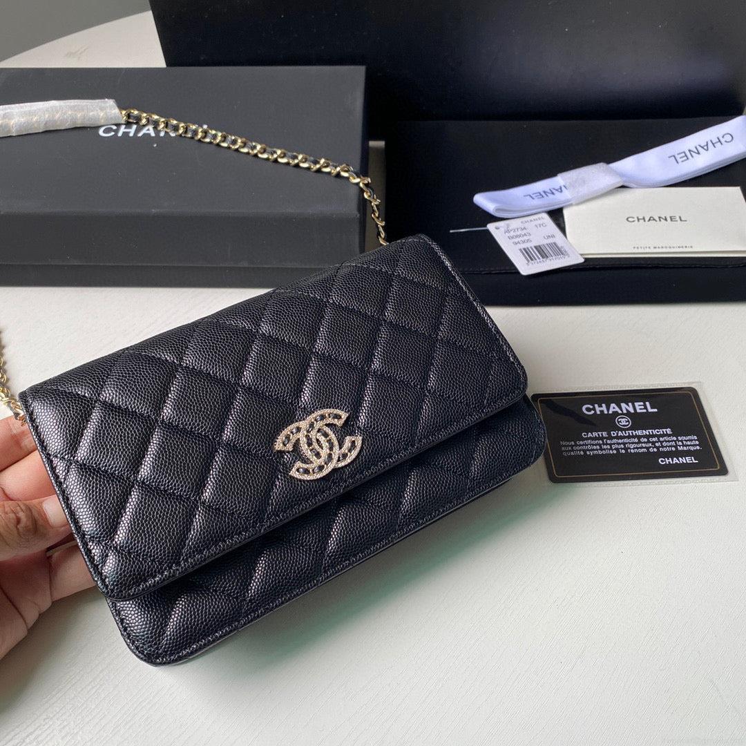 Chanel Classic Wallet on Chain Grained Shiny AP2734 black