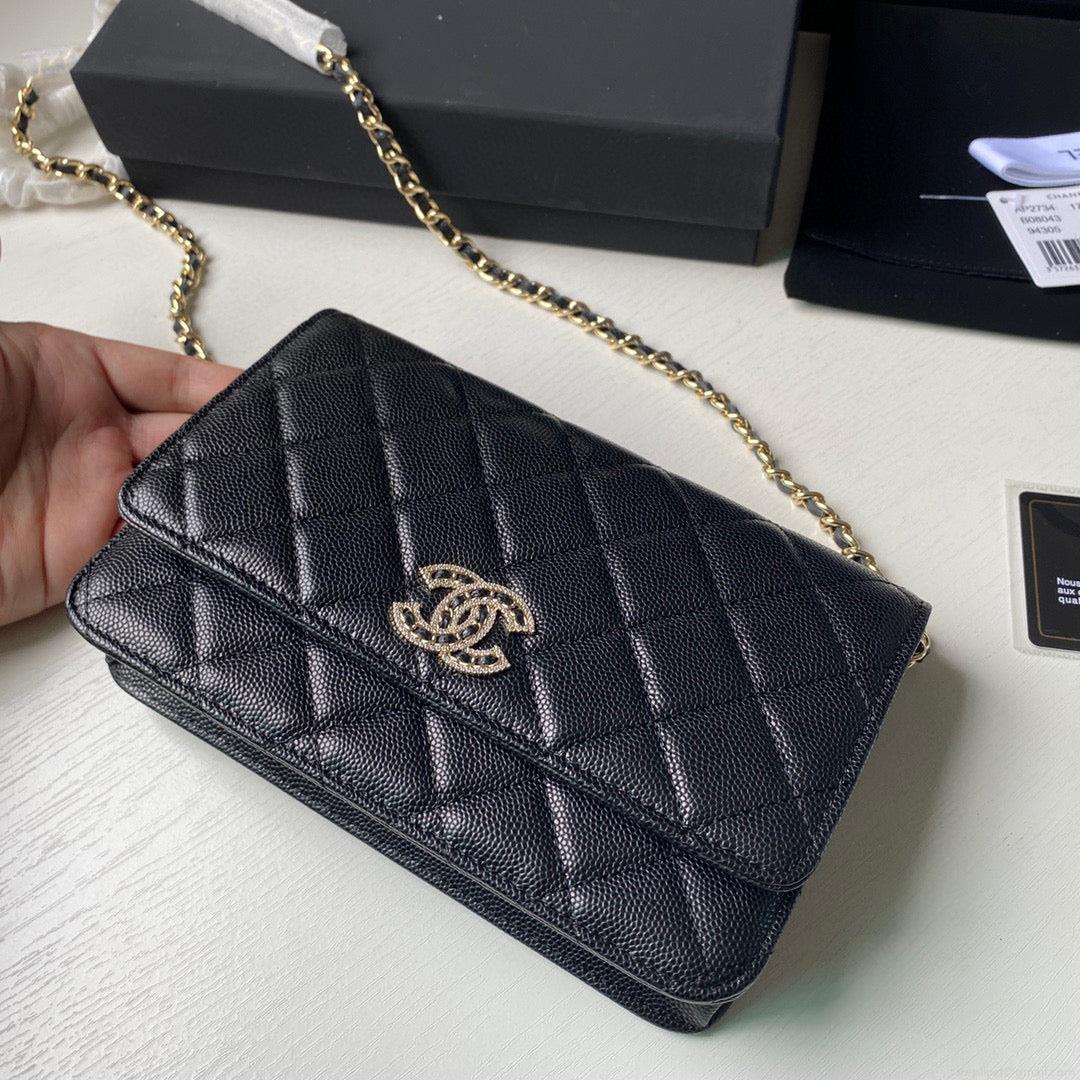 Chanel Classic Wallet on Chain Grained Shiny AP2734 black