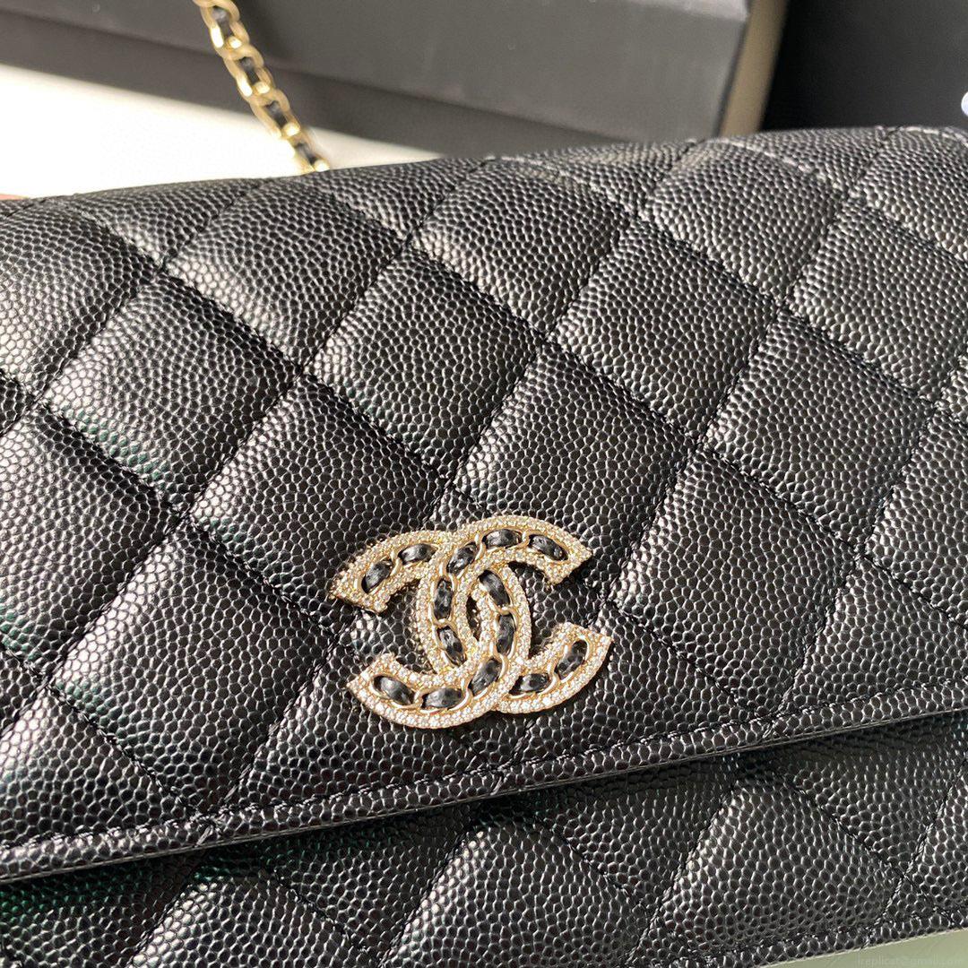 Chanel Classic Wallet on Chain Grained Shiny AP2734 black