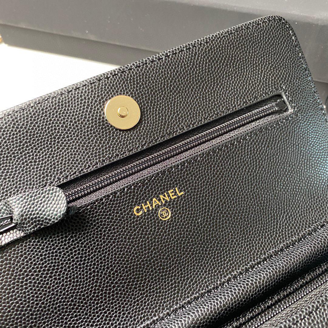 Chanel Classic Wallet on Chain Grained Shiny AP2734 black