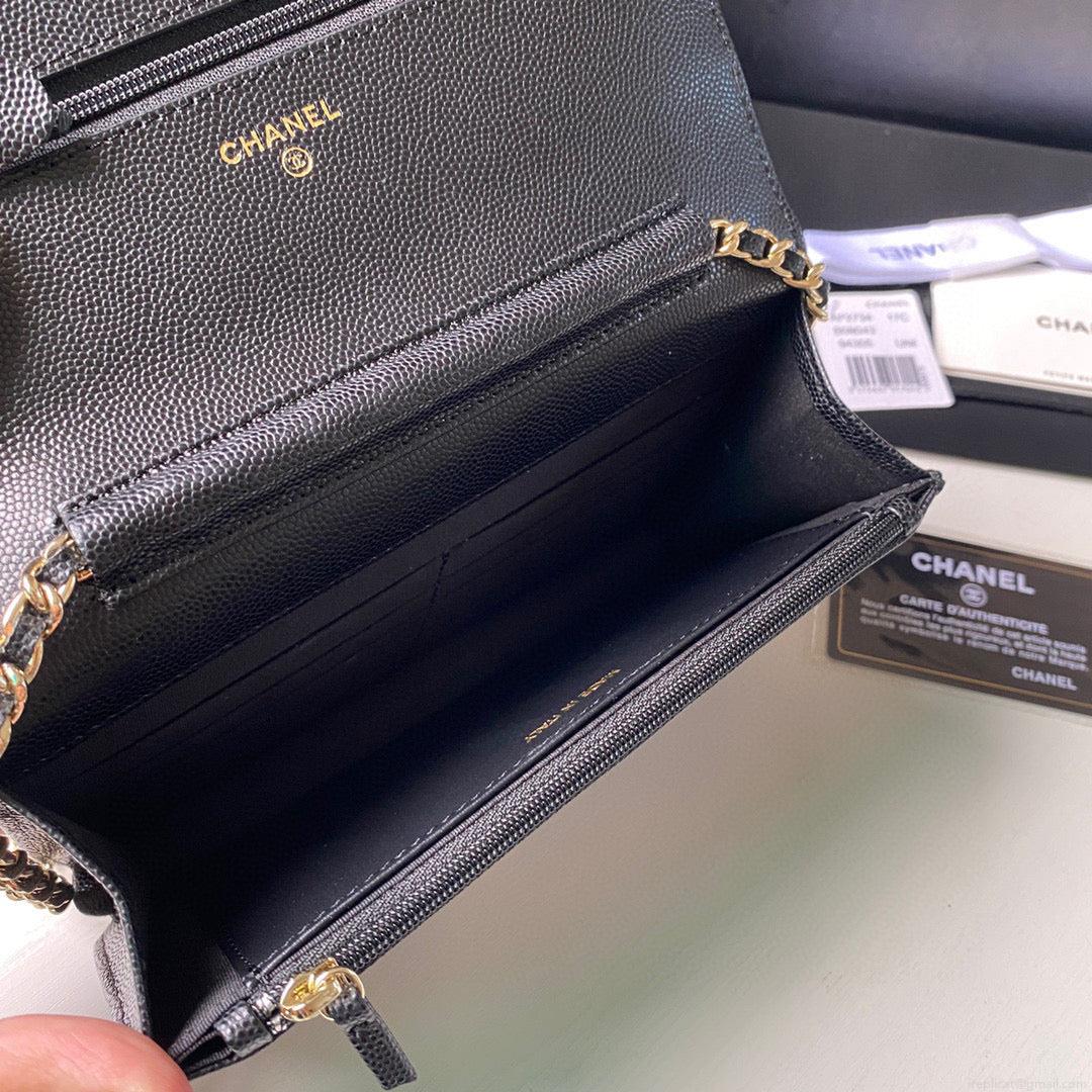 Chanel Classic Wallet on Chain Grained Shiny AP2734 black