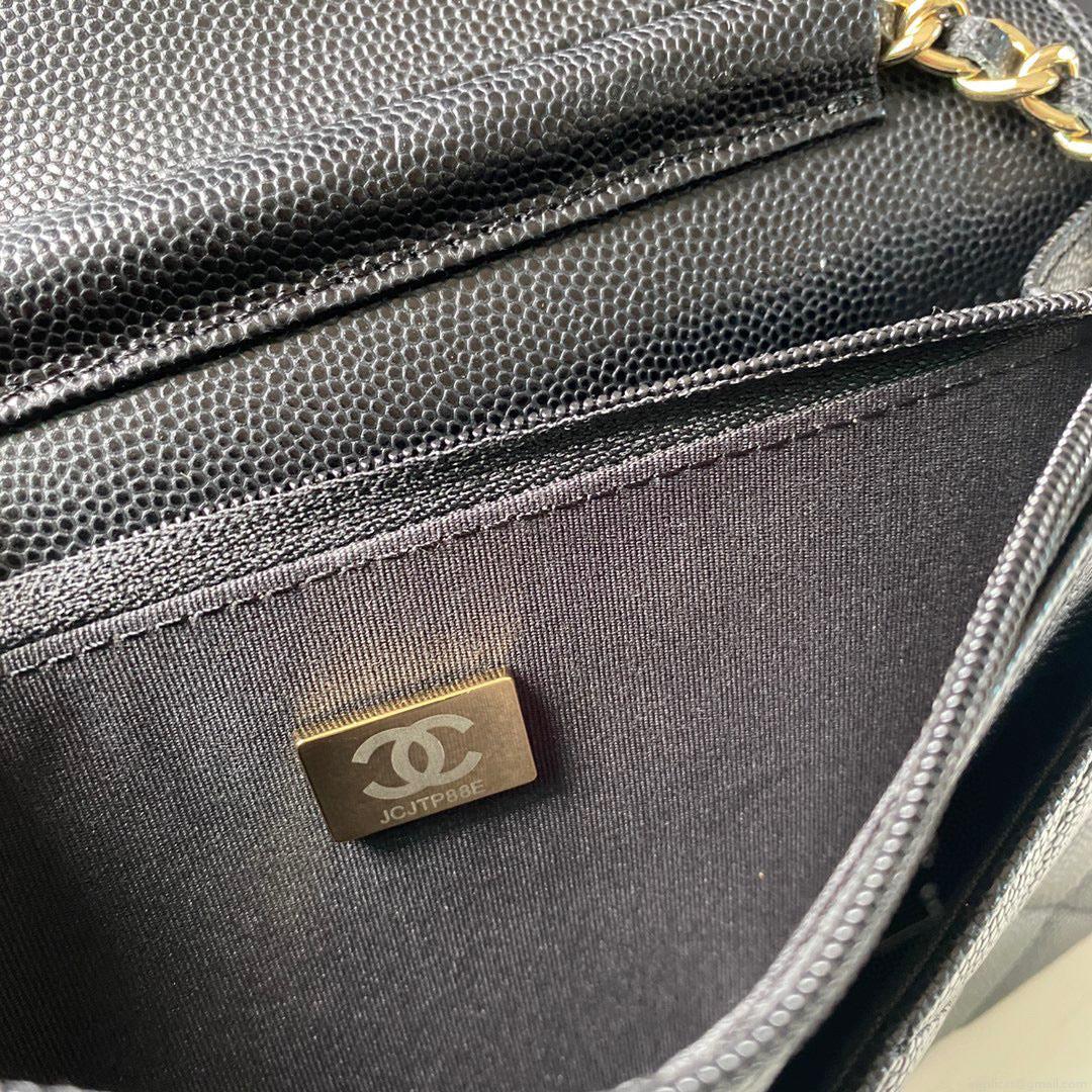 Chanel Classic Wallet on Chain Grained Shiny AP2734 black