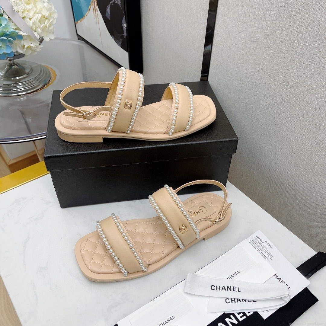 Chanel Women’s Sandals G38423 Satin Imitation Pearls C90245