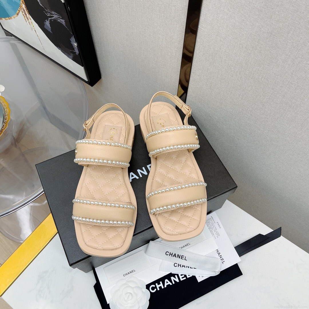 Chanel Women’s Sandals G38423 Satin Imitation Pearls C90245