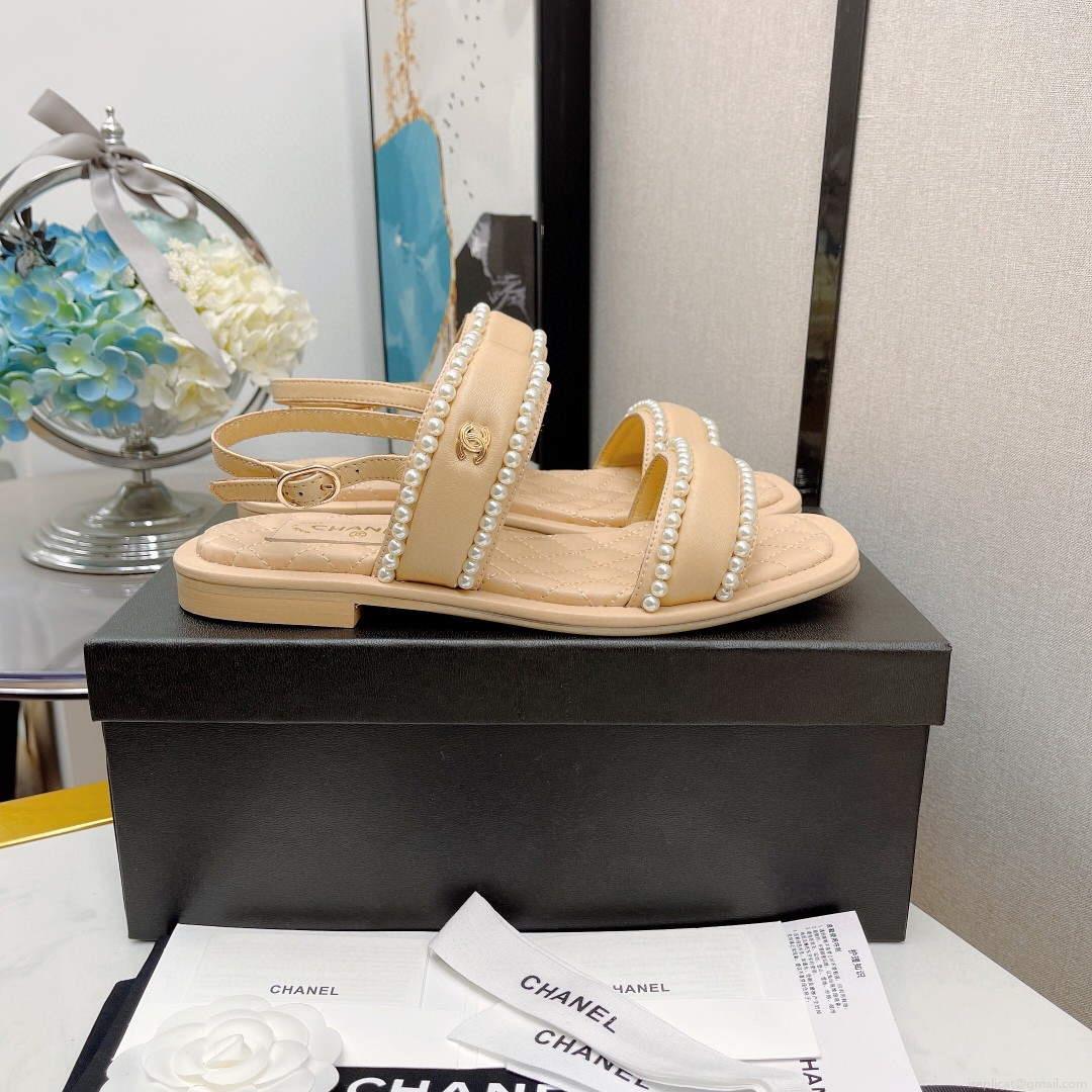 Chanel Women’s Sandals G38423 Satin Imitation Pearls C90245