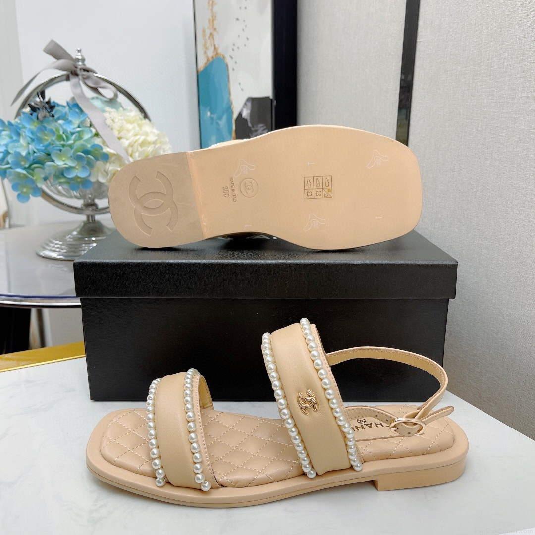 Chanel Women’s Sandals G38423 Satin Imitation Pearls C90245