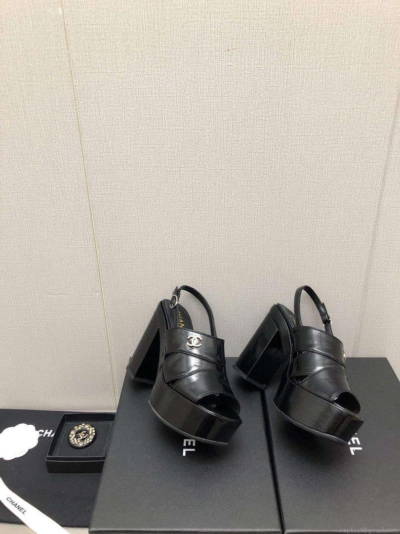 Chanel G45016 Patent Crumpled Lambskin Sandals C88320