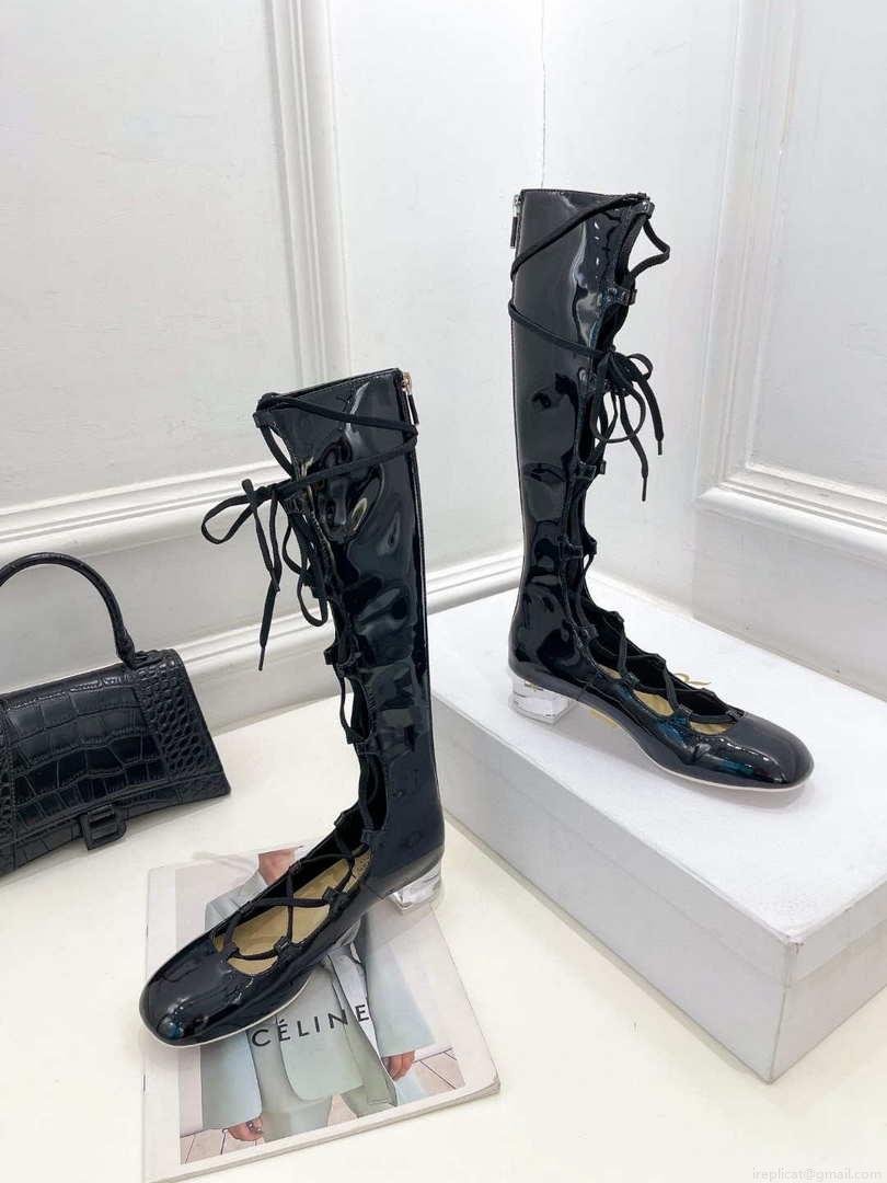 Dior Women‘s KDI760VNI ARTY Hight lace-up ankle boots in black patent and calfskin