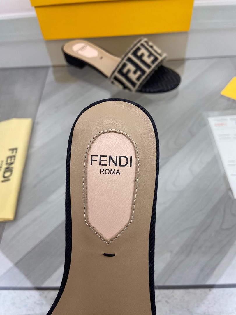 Fendi 8R8092 FF Interlace Leather Slides Flats Shoes Apricot