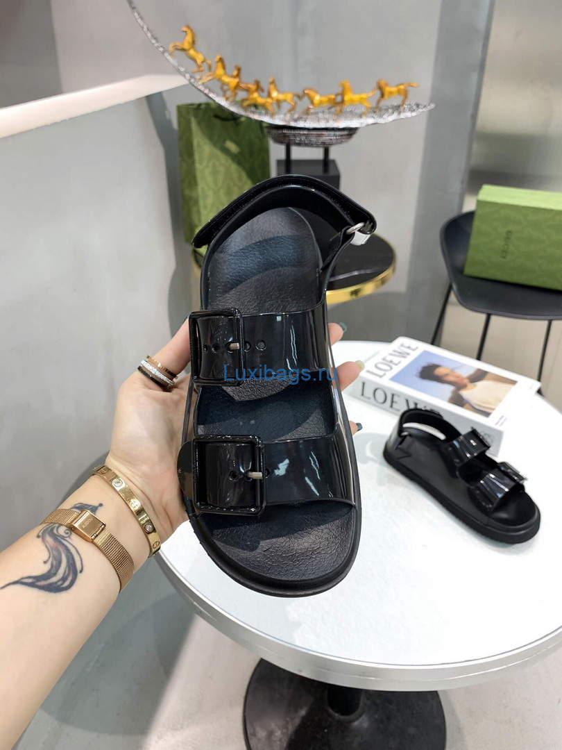 Gucci 660243 Women’s Sandal With Mini Double G Rubber Black