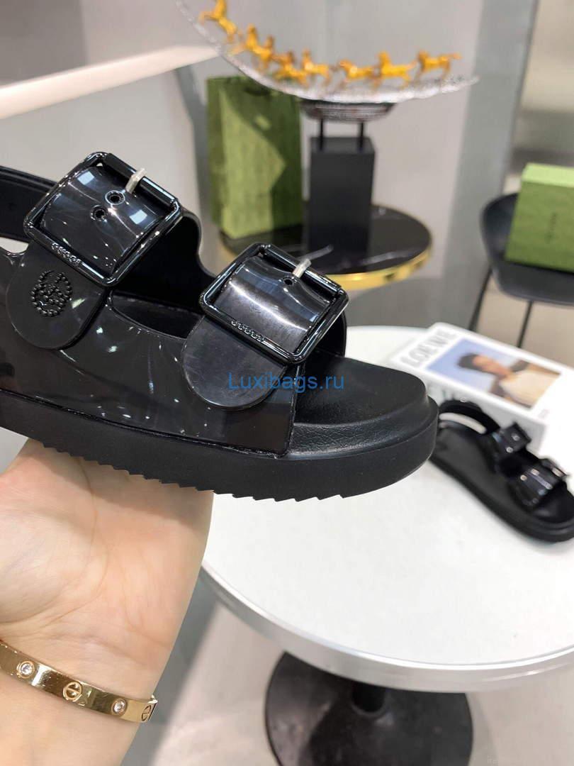 Gucci 660243 Women’s Sandal With Mini Double G Rubber Black