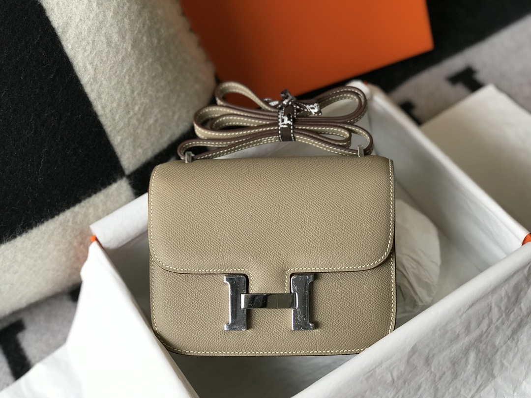 Hermes Constance Shoulder Bags Epsom Leather Silver H28415