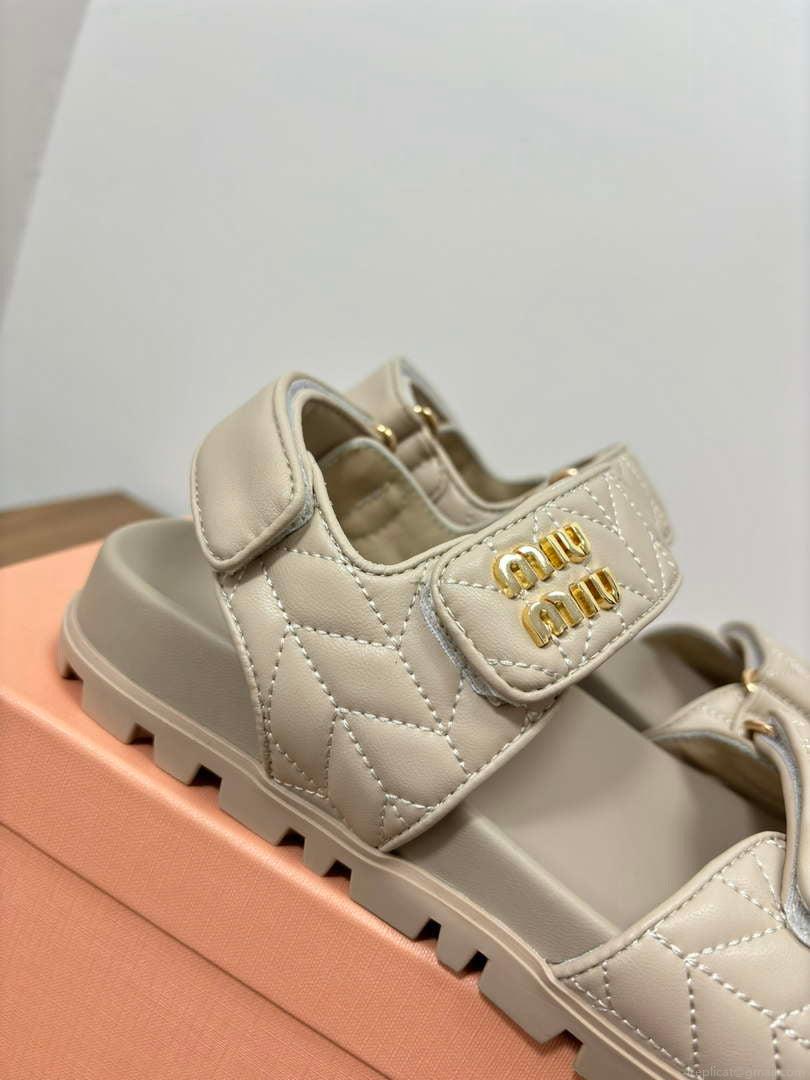 MiuMiu 5X135E Women’s Sporty matelassé nappa leather sandals Miu8003
