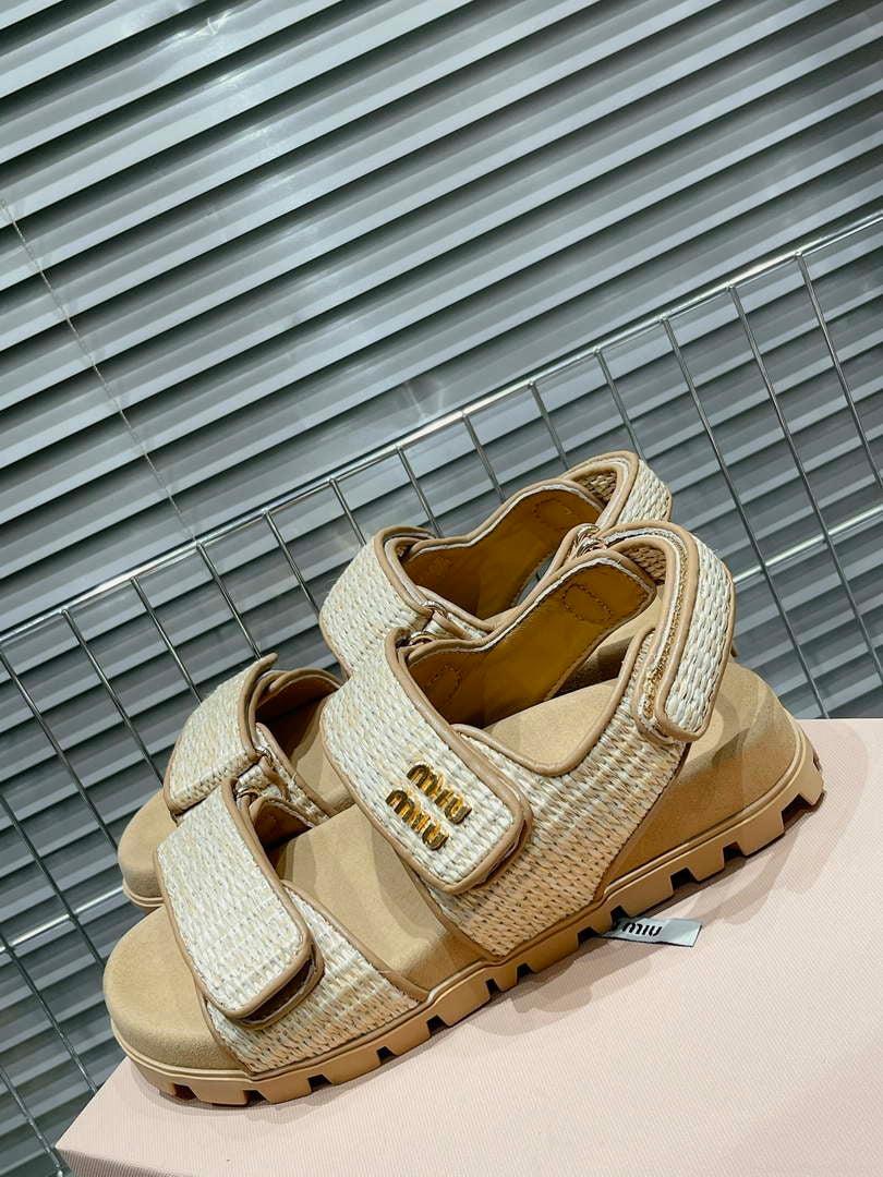 MiuMiu 5X133E Women’s Sporty raffia-effect woven fabric sandals Miu8010